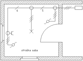 Enopolna shema električne vezave v otroški sobi.