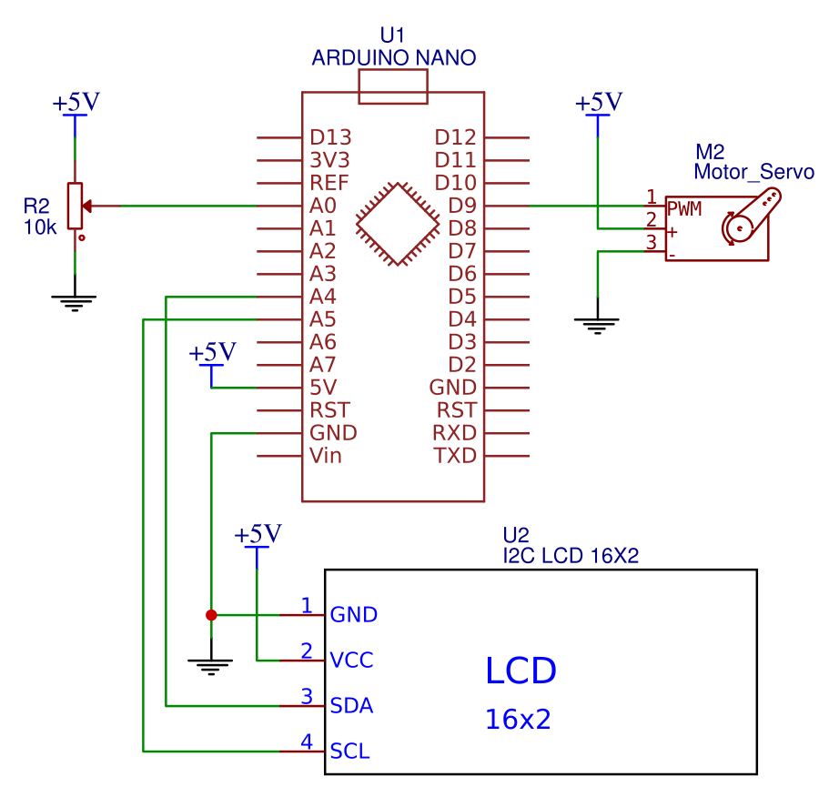 Stikalna shema priključitve servo-motorja na krmilnik Arduino NANO.