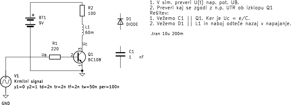 Primer vklopa in izklopa induktivnega bremena.