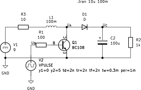 Shema preprostega pretvornika za zvišanje napetosti.