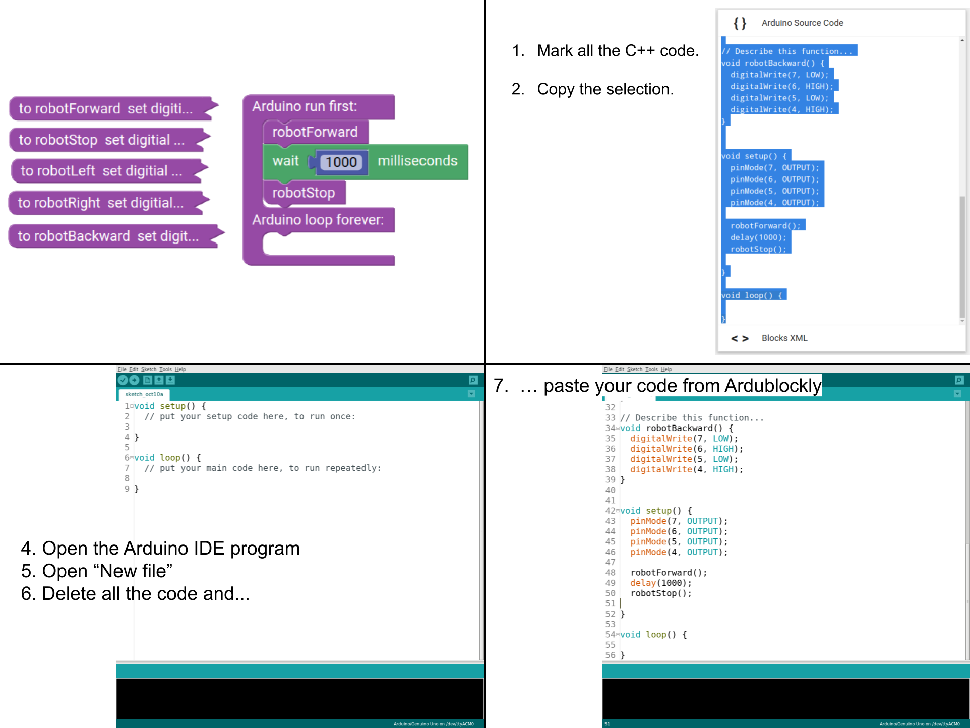 How to copy c++ code from Ardublockly?