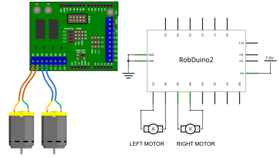 DC motors connection.