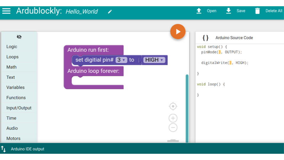 First program in Ardublockly.