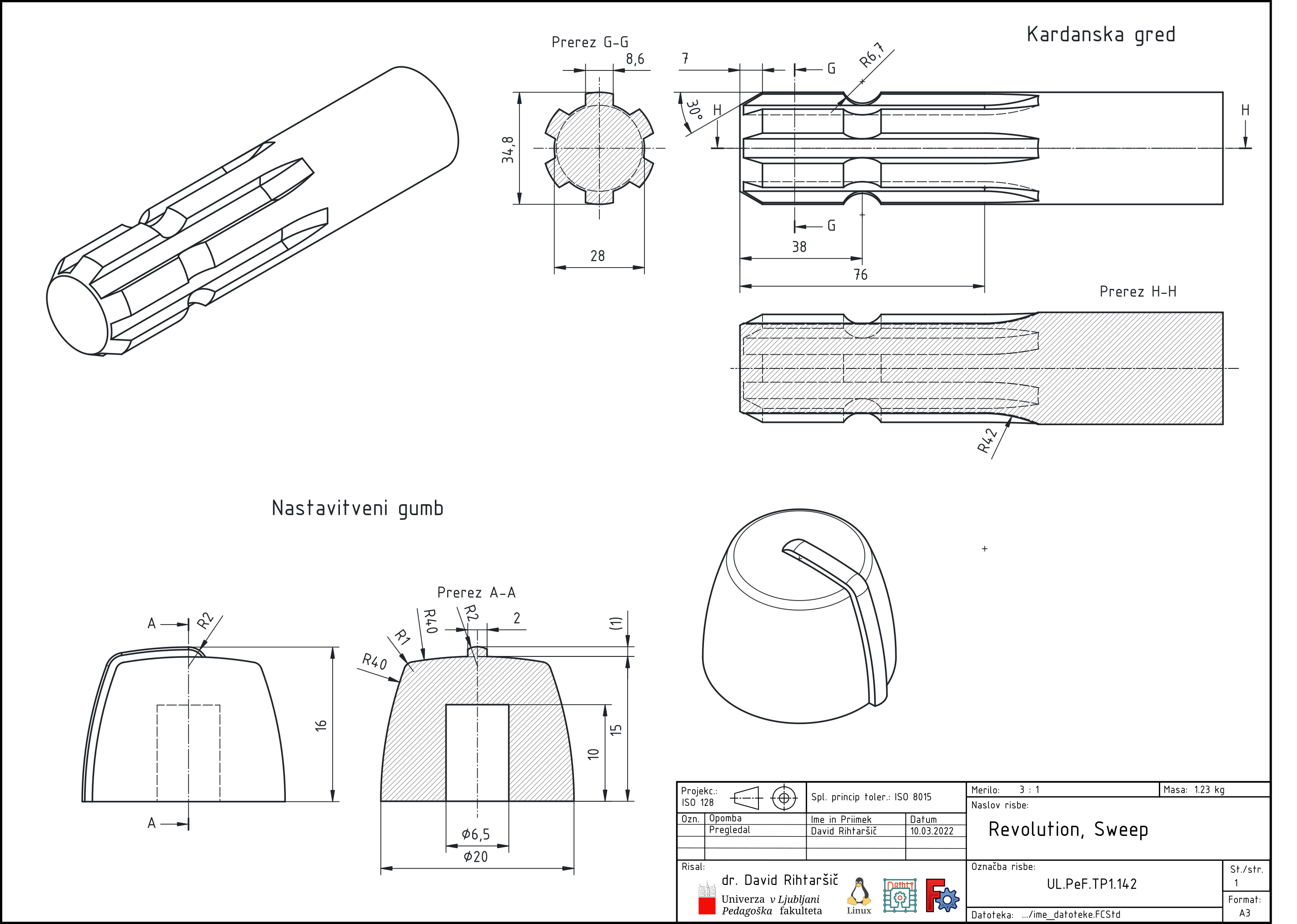 Primer kardanske gredi, kot osnosimetričnega elementa in primer gumba za nastavljanje zvočne jakosti kot osnosimetričnega elemneta s kazalnikom.