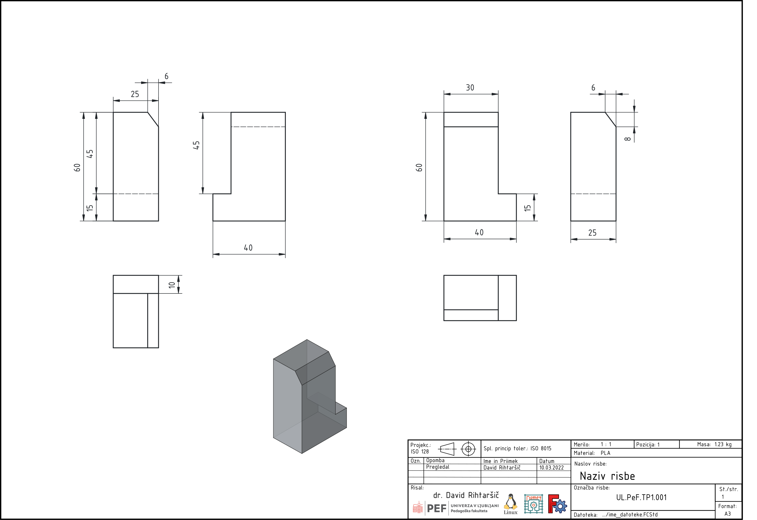 Napačno in pravilno kotiranje konture, gaberitnih mer in izrezov.