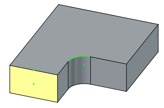 Primer uporabe referenčne točke za določitev središča ploskve, daljice ali loka.