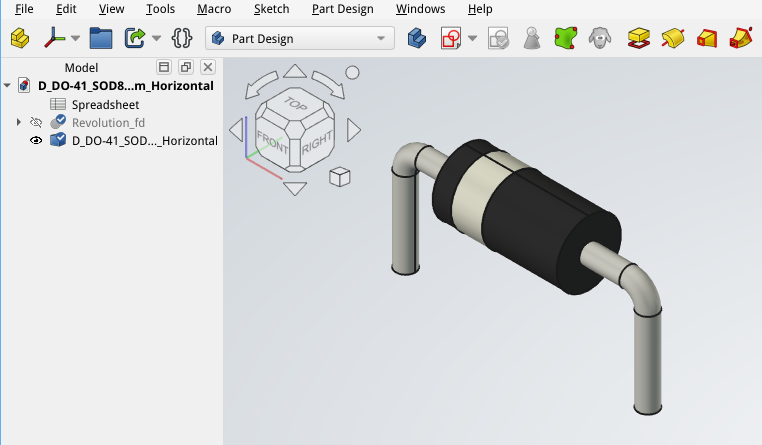 Izvorna datoteka 3d modela diode v programu FreeCAD.