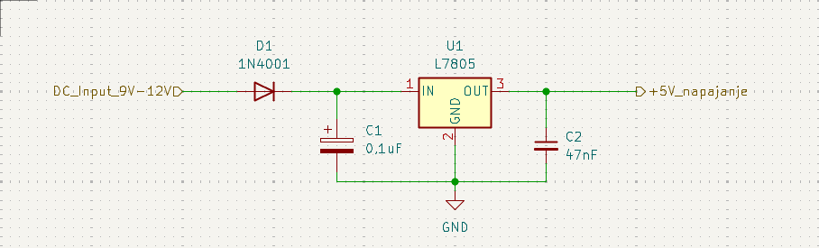 Napajalni blok z regulatorjem 7805.