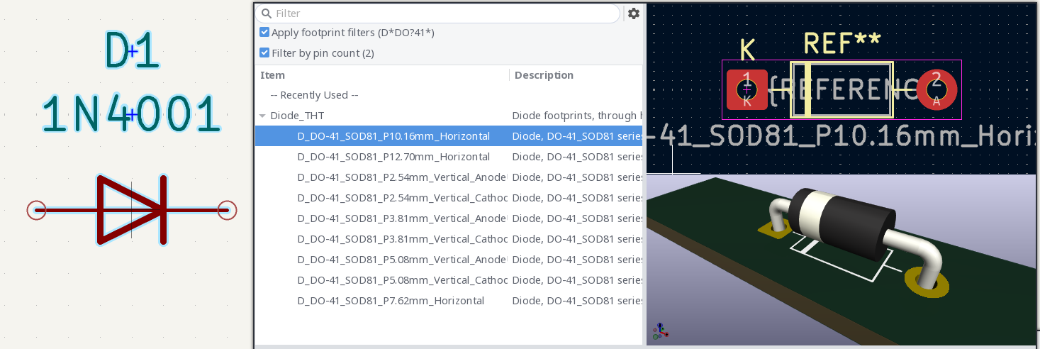 Povezava med simbolom, footprint-om in 3D modelom.