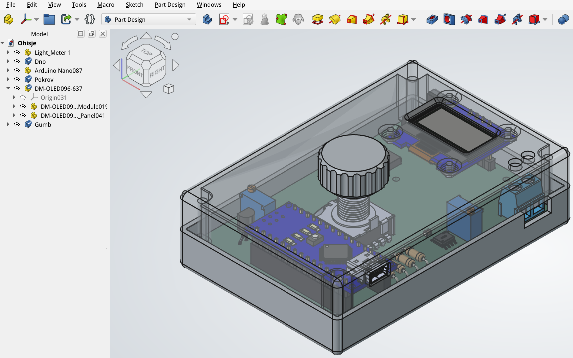 Uvoz 3d modela v FreeCAD in oblikovanje primernega ohišja elektronskega vezja.