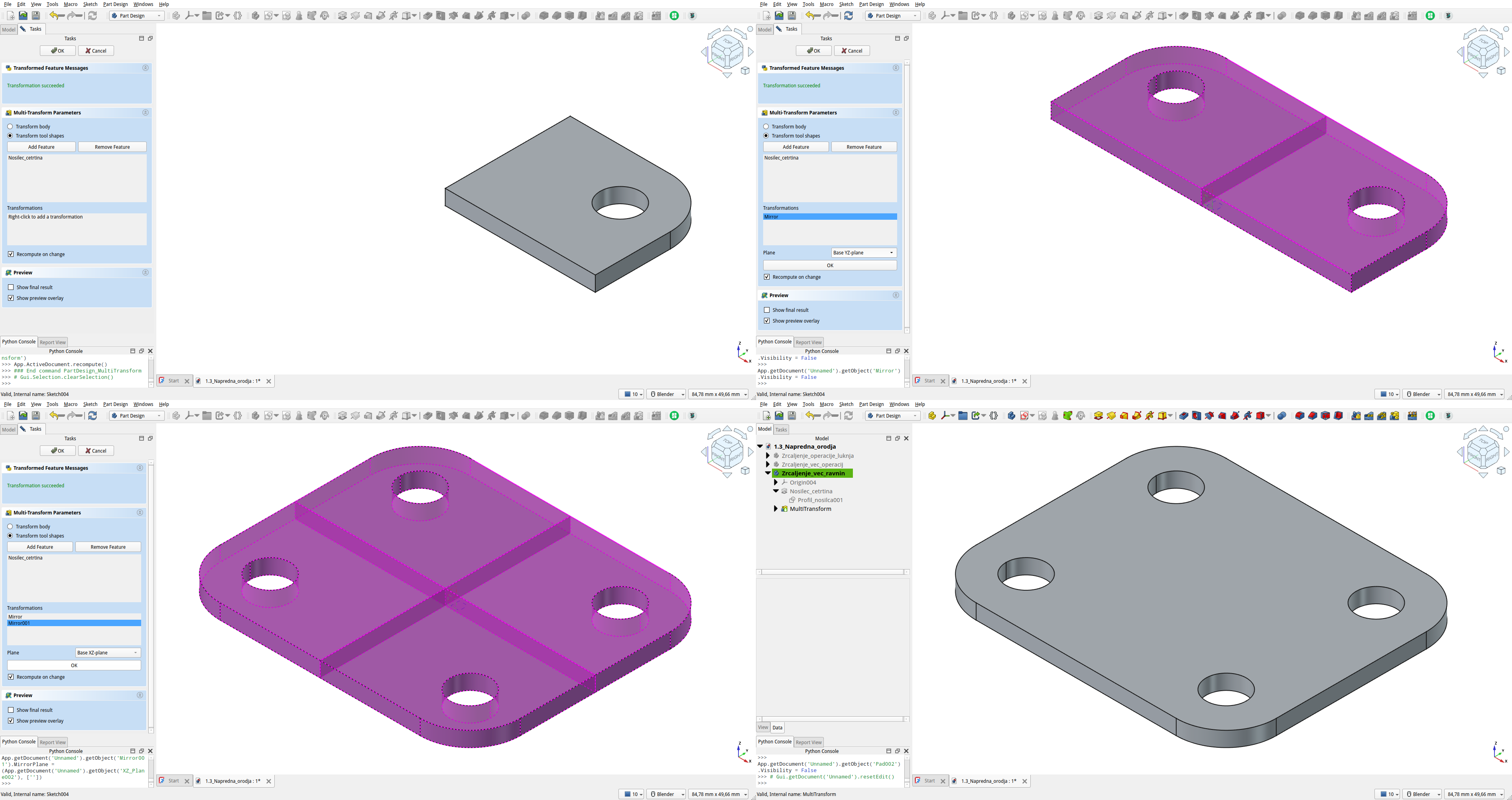 Primer uporabe orodja Multi-Transform za potrebe zrcaljenja preko več ravnin.