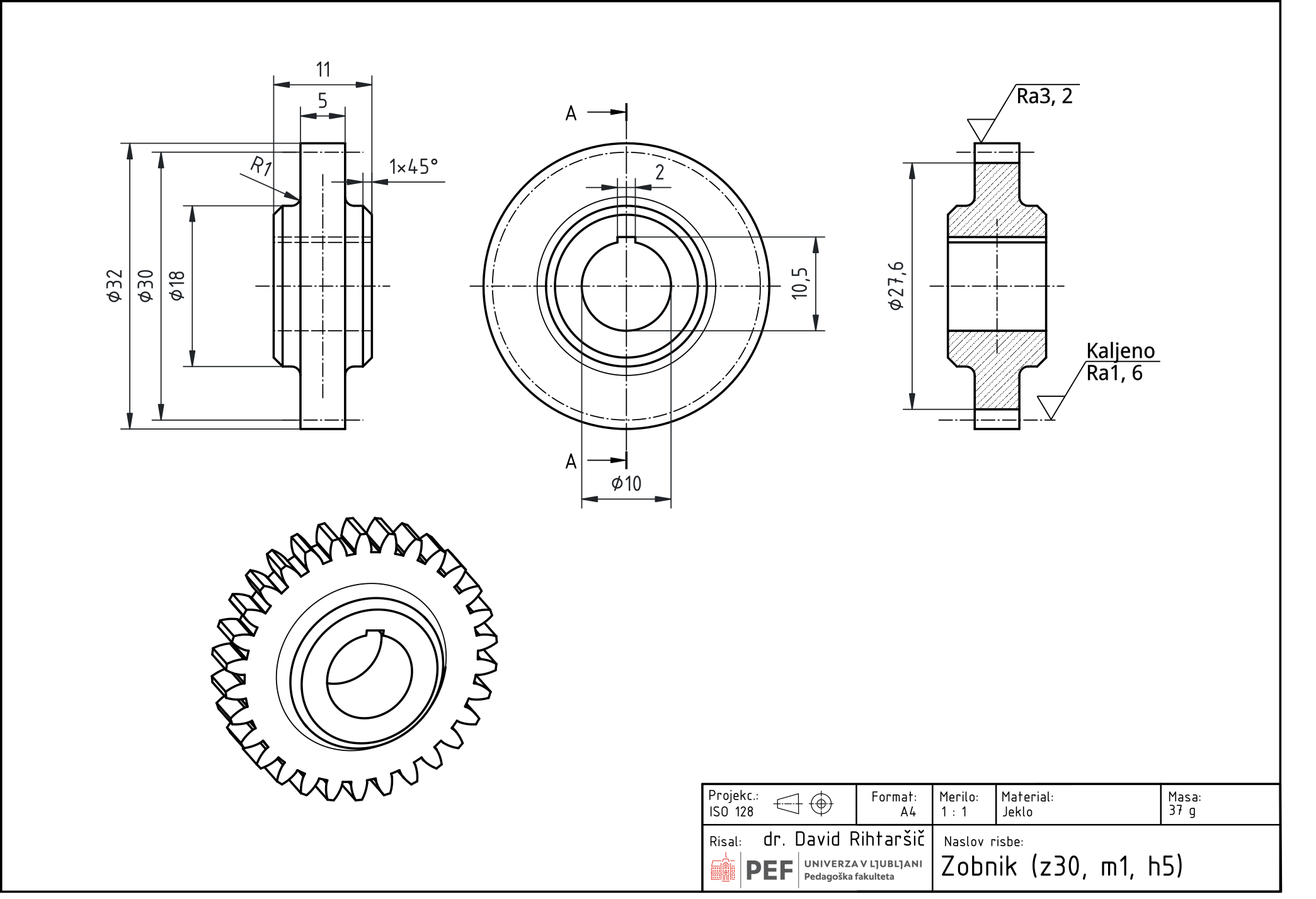 Poenostavljen prikaz zobnika z vršnim, delilnim in korenskim krogom.