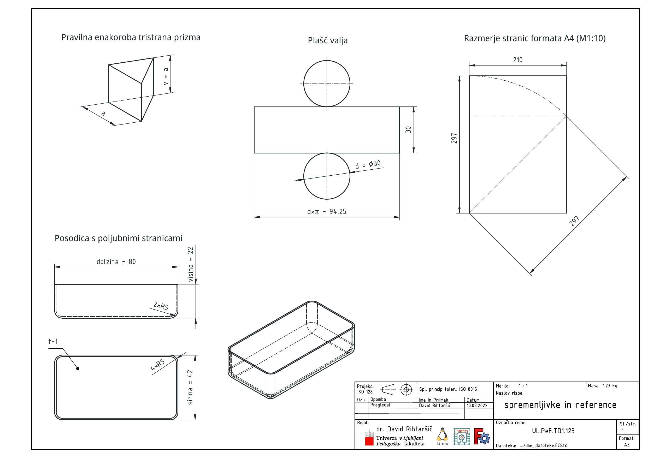Primeri uporabe spremenljivk in referenčnih mer.